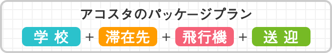 アコスタのパッケージプラン 学校+滞在先+飛行機+送迎