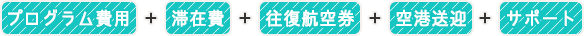 プログラム費用＋滞在費＋往復航空券＋空港送迎＋サポート